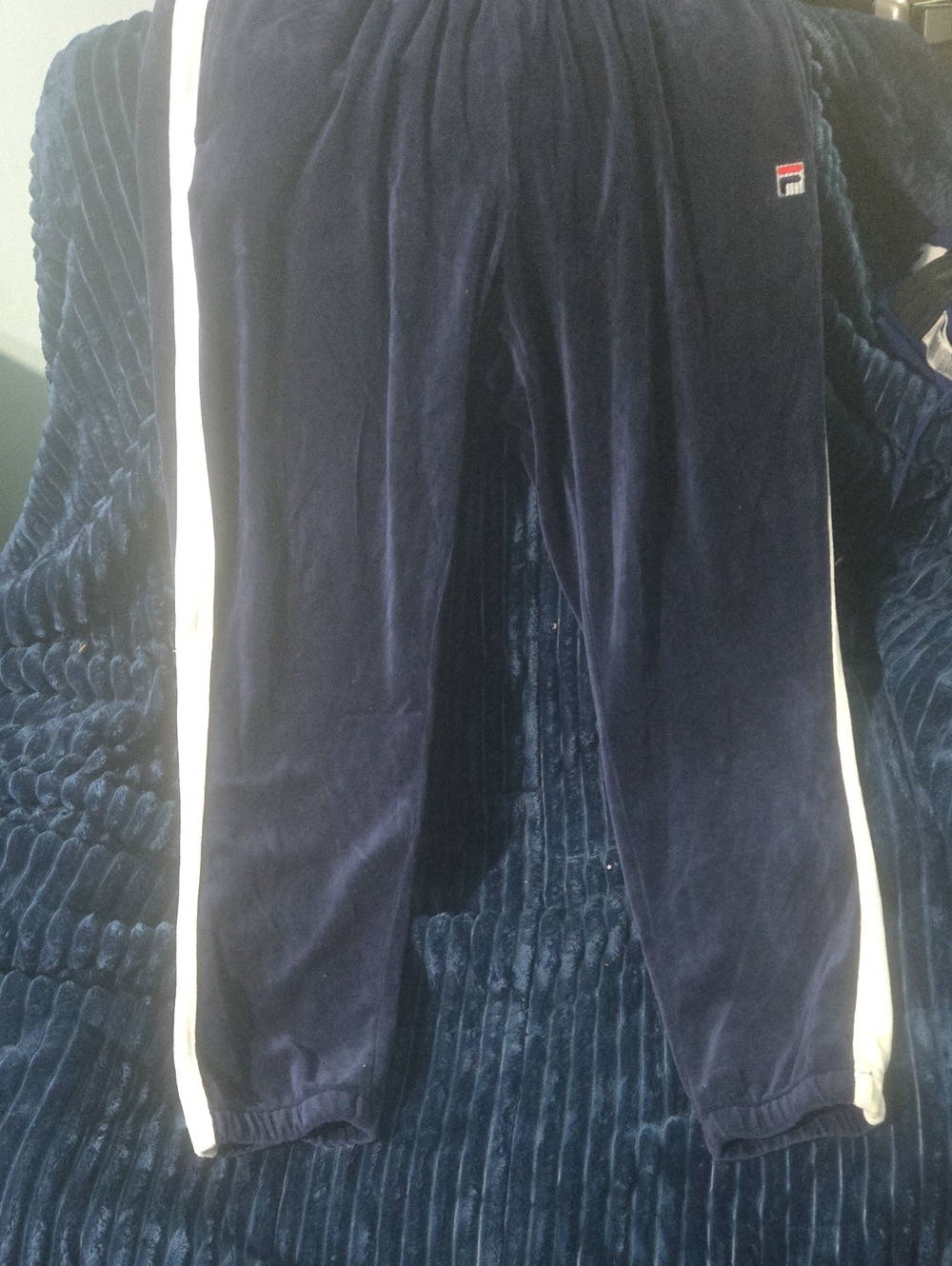 Men's Navy Velour Track Pants with White Side Stripes